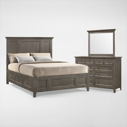 Lincoln 5-Piece King Storage Bedroom Set with Dresser and Mirror - Gray