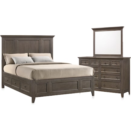 Lincoln 5-Piece Queen Storage Bedroom Set with Dresser and Mirror - Gray