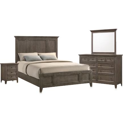 Lincoln 6-Piece Queen Bedroom Set with Nightstand,Dresser and Mirror - Gray
