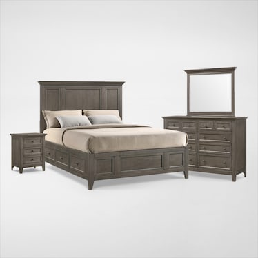 Lincoln Solid Wood 6-Piece Storage Bedroom Set with Nightstand, Dresser and Mirror