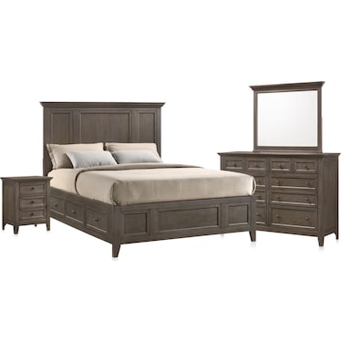 Lincoln 6-Piece Storage Bedroom Set with Nightstand, Dresser and Mirror