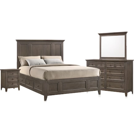 Lincoln 6-Piece Queen Storage Bedroom Set with Nightstand, Dresser and Mirror - Gray