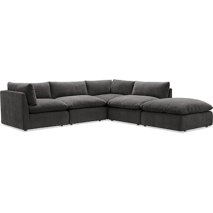 Lola 5-Piece Sectional and Ottoman Set - Charcoal