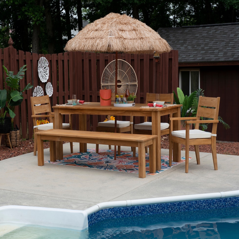 long beach light brown outdoor dining bench   