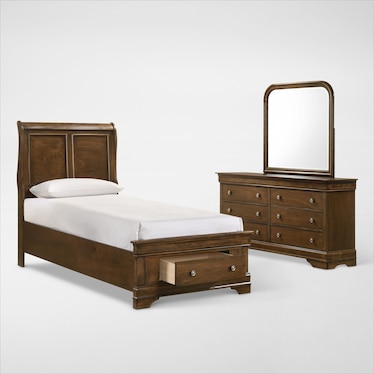 Louis 5-Piece Storage Bedroom Set with Dresser and Mirror
