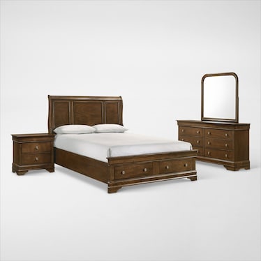 Louis 6-Piece Storage Bedroom Set with Dresser, Mirror and Nightstand