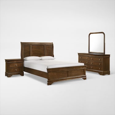 Louis 6-Piece Panel Bedroom Set with Dresser, Mirror and Nightstand