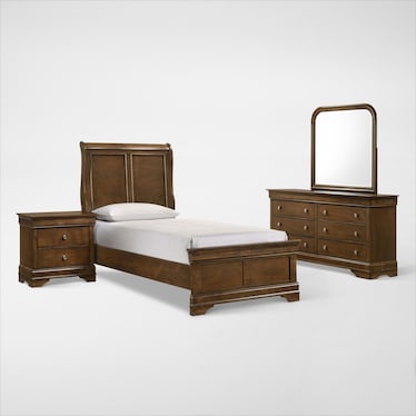 Louis 6-Piece Panel Bedroom Set with Dresser, Mirror and Nightstand