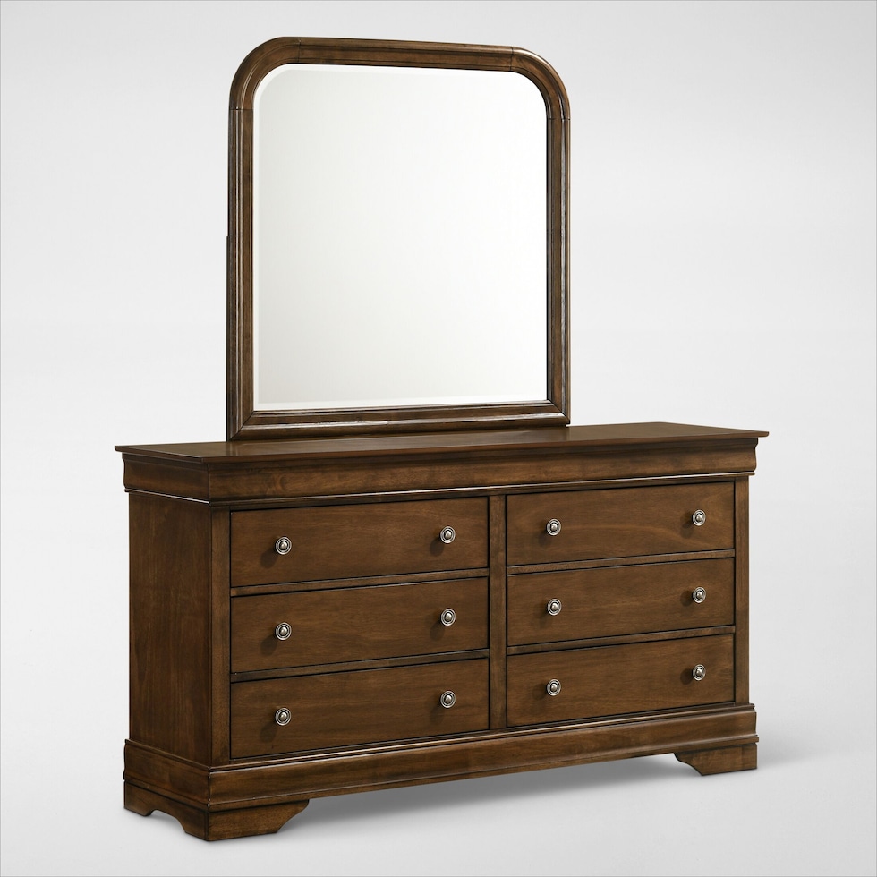 louis bedroom light brown dresser and mirror   