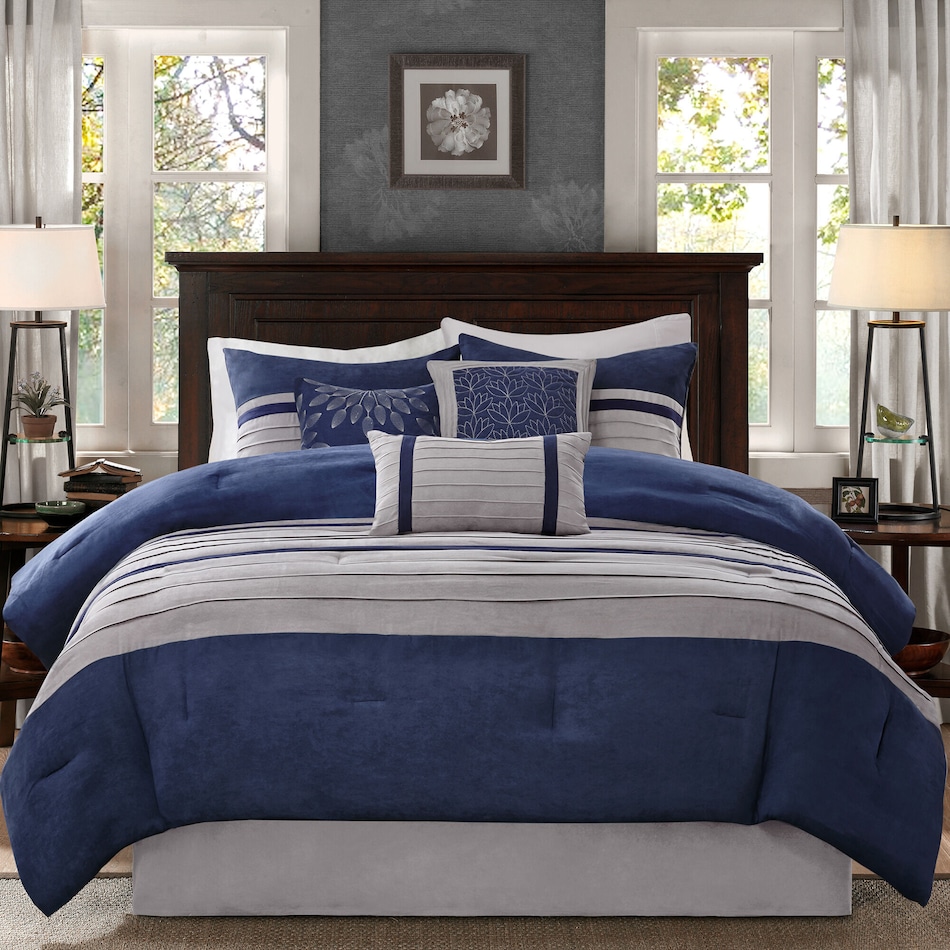 louise blue queen bedding set   