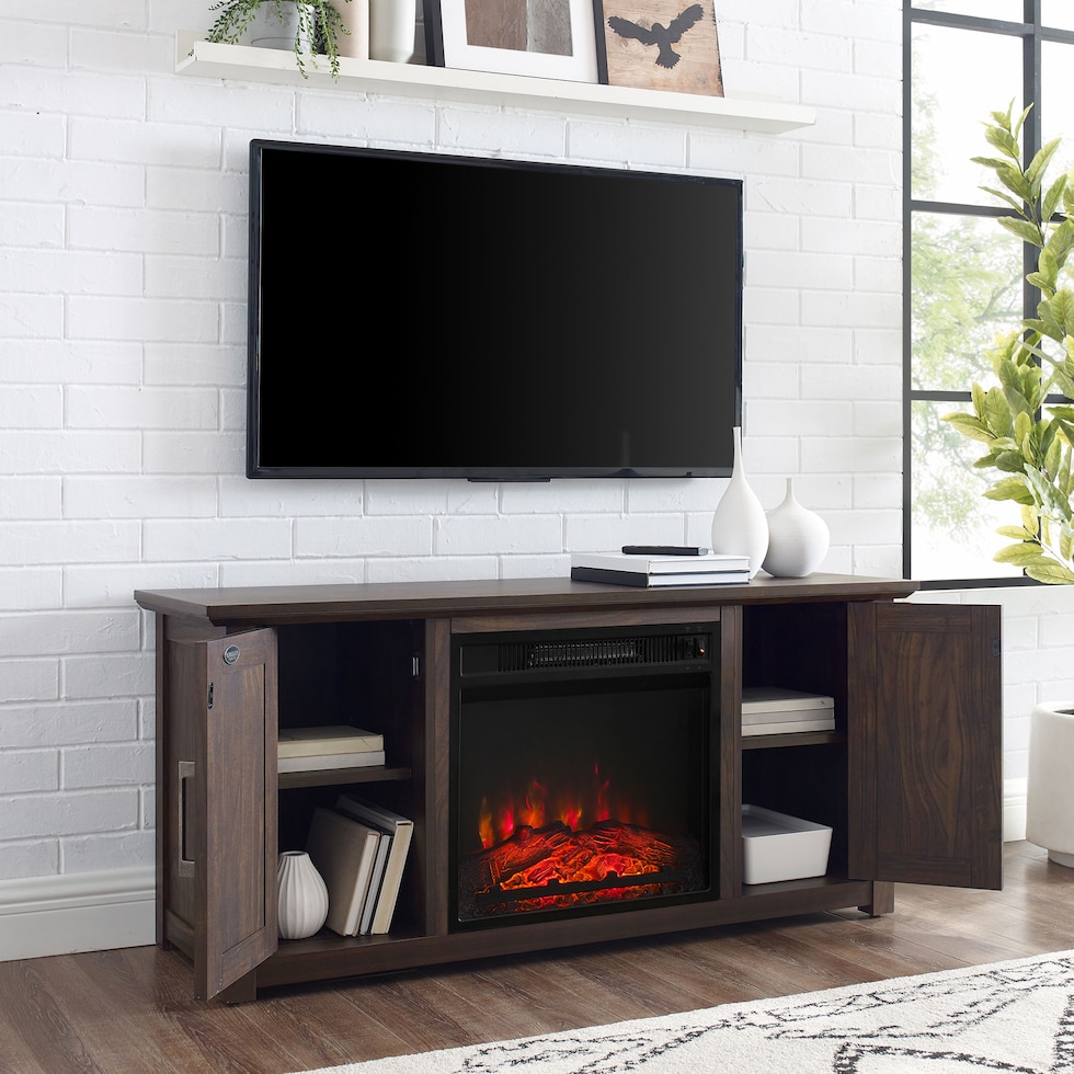 lucas dark brown fireplace tv stand   