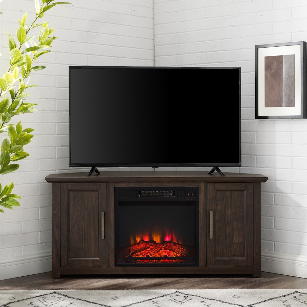 lucas dark brown fireplace tv stand   