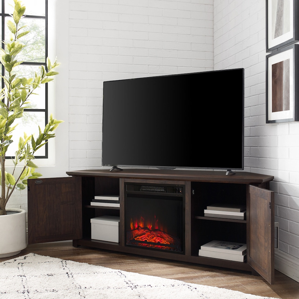 lucas dark brown fireplace tv stand   