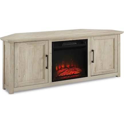 Lucas 58” Corner TV Stand with Fireplace - Frosted Oak