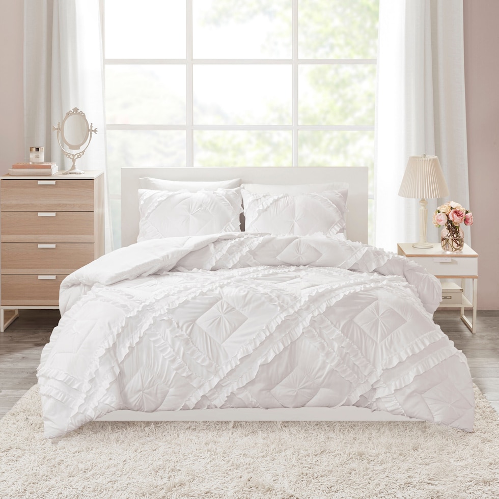 lucia white full queen bedding set   