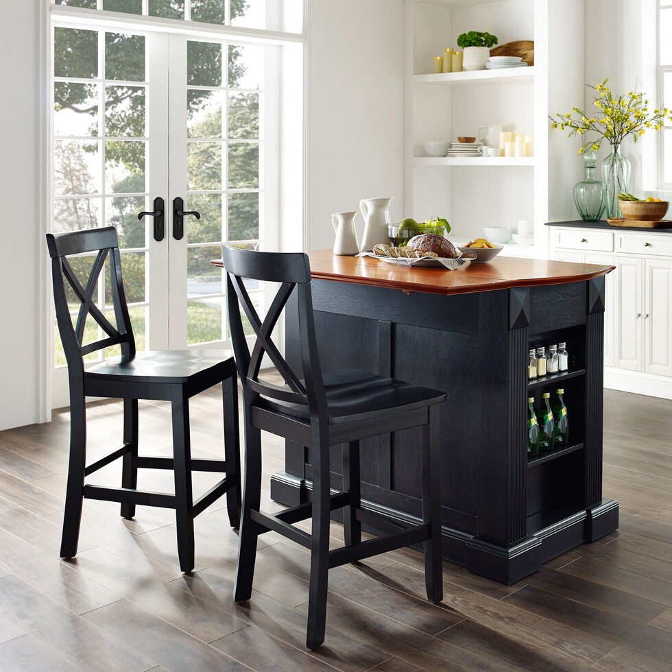 luther black kitchen island set   