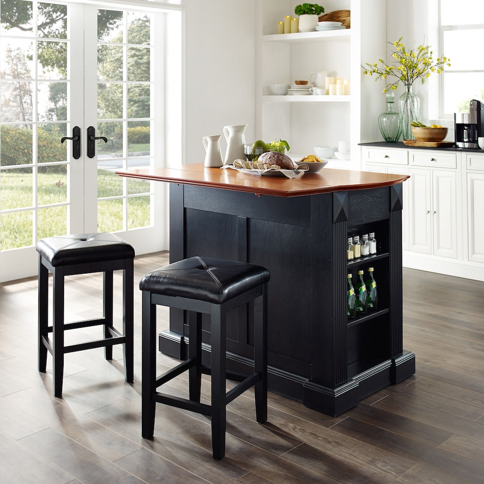 luther black kitchen island set   