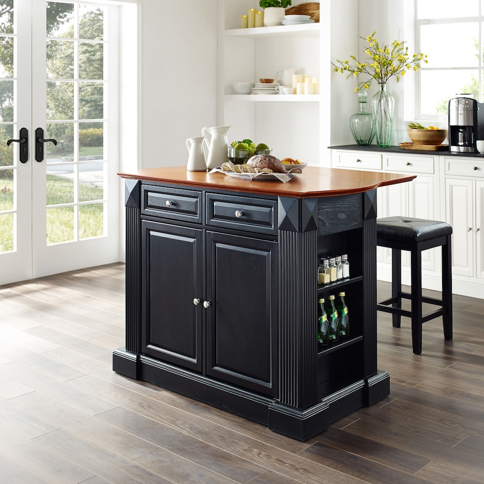 luther black kitchen island set   