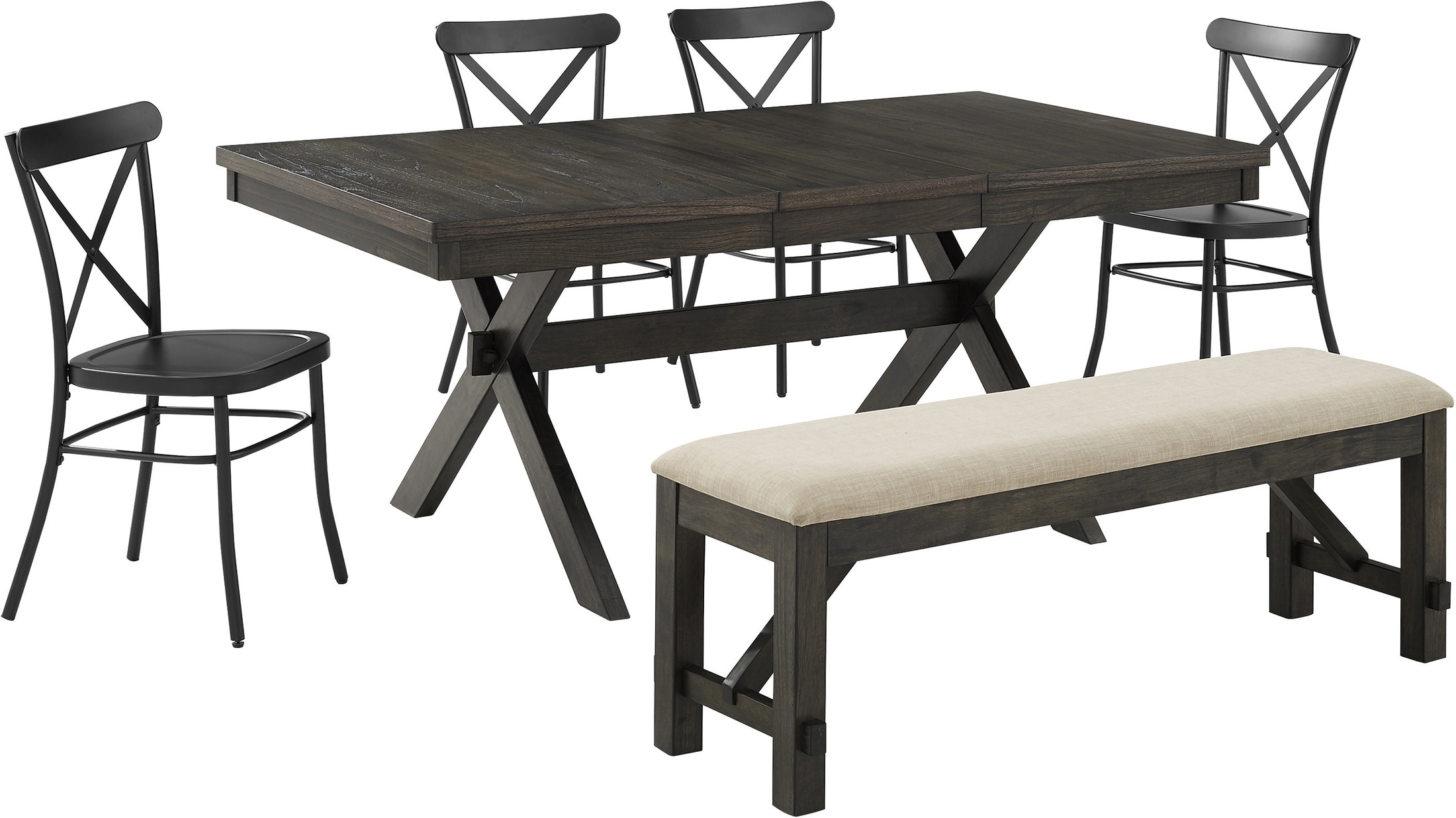 Lynn Rectangular Dining Table, 4 Lex Chairs and Bench Value City