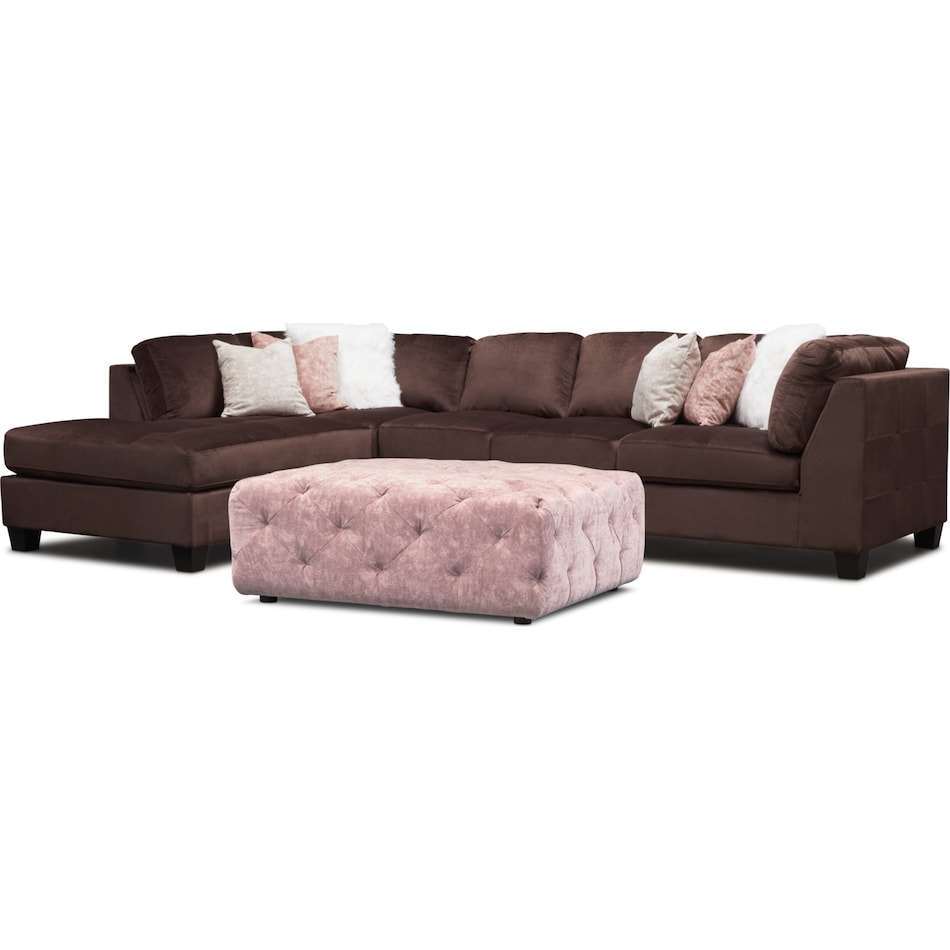 mackenzie brown and blush  pc sectional and ottoman   