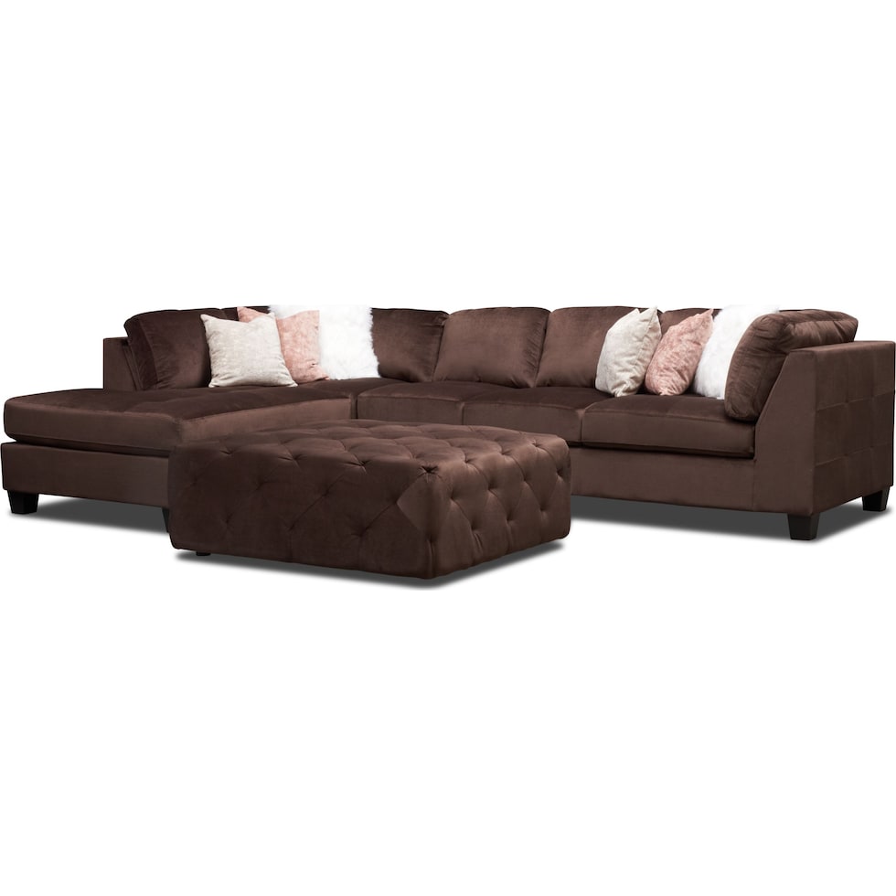 mackenzie dark brown  pc sectional and ottoman   