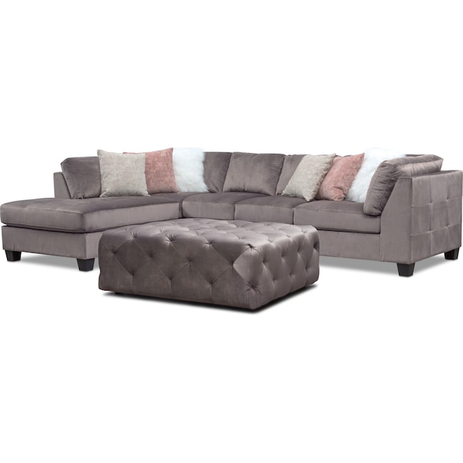 Living Room Furniture - Mackenzie 2-Piece Sectional with Chaise and Ottoman