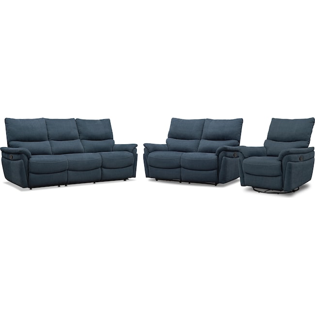 Living Room Furniture - Maddox Manual Reclining Sofa, Loveseat and Swivel Recliner