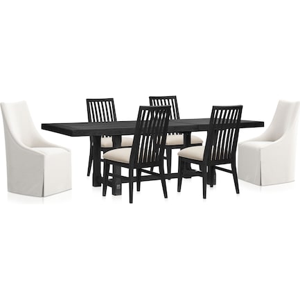 Madrid Extendable Rectangular Dining Table, 4 Madrid Side Chairs and 2 Nicolette Chairs - Black