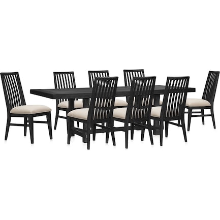 Madrid Extendable Rectangular Dining Table and 8 Slat-Back Dining Chairs - Black