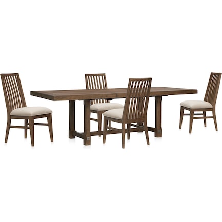 Madrid Extendable Rectangular Dining Table and 4 Slat-Back Dining Chairs - Oak