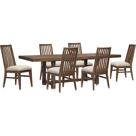 Madrid Extendable Rectangular Dining Table and 6 Slat-Back Dining Chairs - Oak