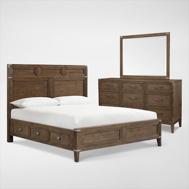Madrid 5-Piece Storage Bedroom Set with Dresser and Mirror