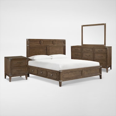 Madrid 6-Piece Storage Bedroom Set with Dresser, Mirror, and Nightstand with USB Charging