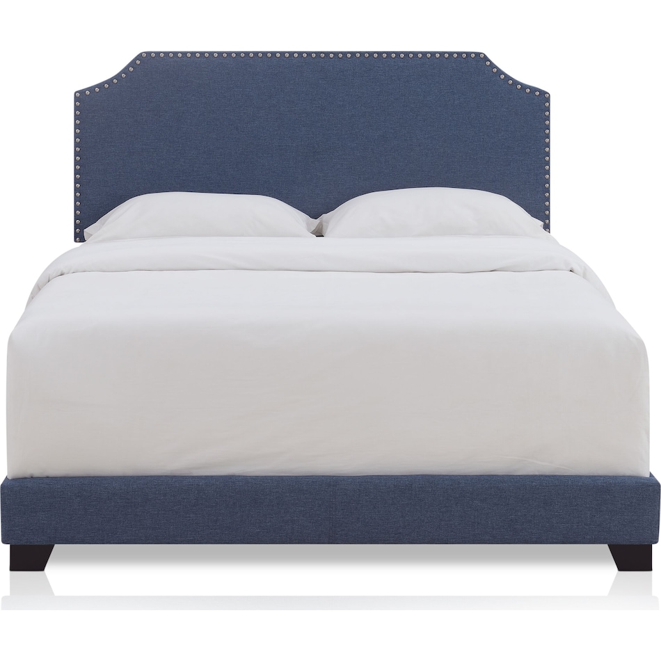 maeve blue queen upholstered bed   