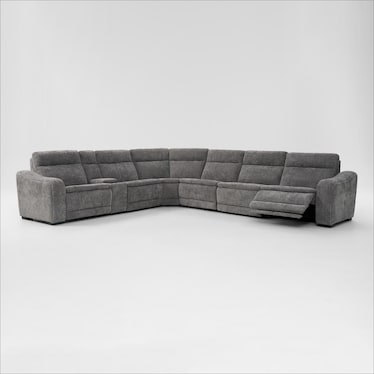 Majestic Dual-Power 7-Piece Reclining Sectional with Console and Drop-Down Table - Charcoal