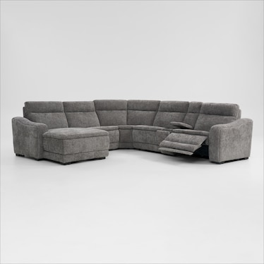 Majestic Dual-Power 6-Piece Reclining Sectional with Chaise and Console - Charcoal