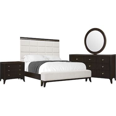 Manhattan 6-Piece Bedroom Set with Bed, Dresser, Mirror and Nightstand with USB Charging