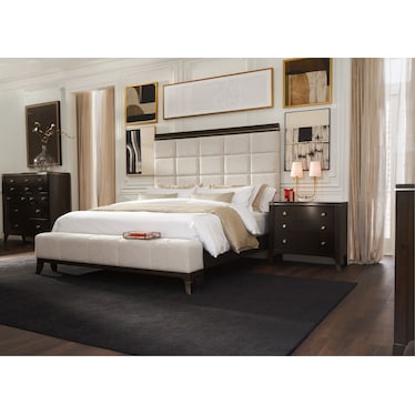 Manhattan 6-Piece Bedroom Set with Bed, Dresser, Mirror and Charging Nightstand