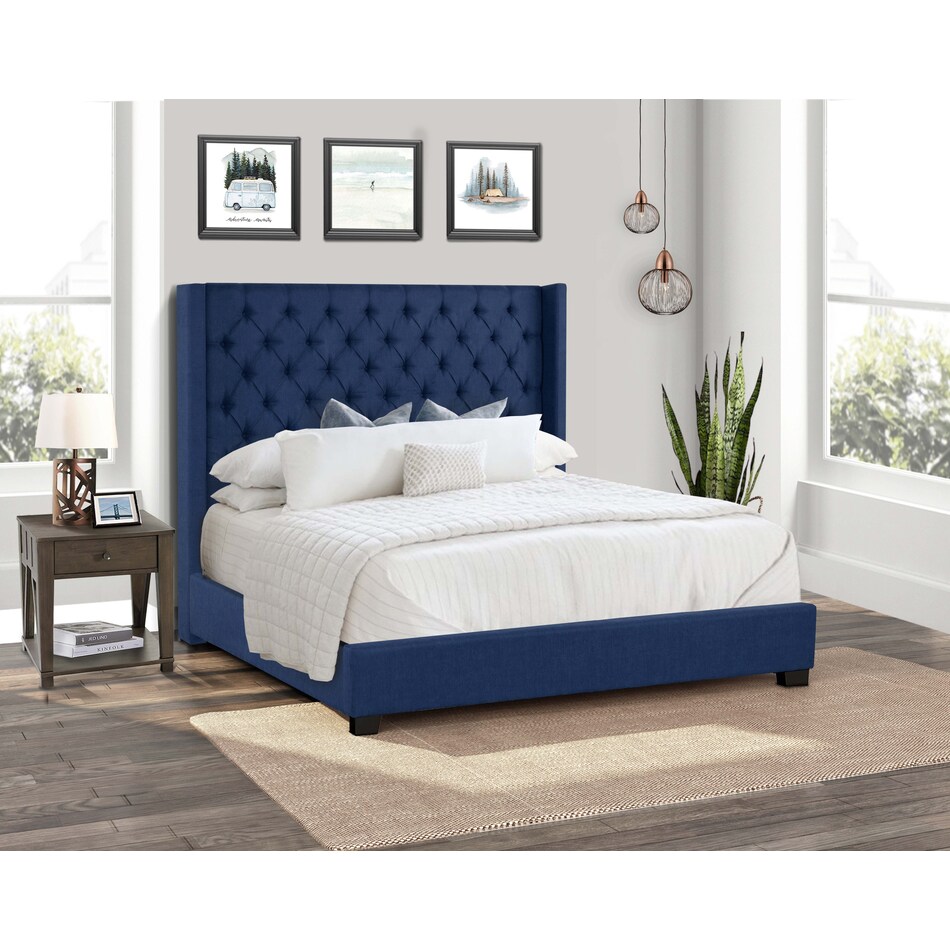 Manhattan Upholstered King Bed Navy Value City Furniture