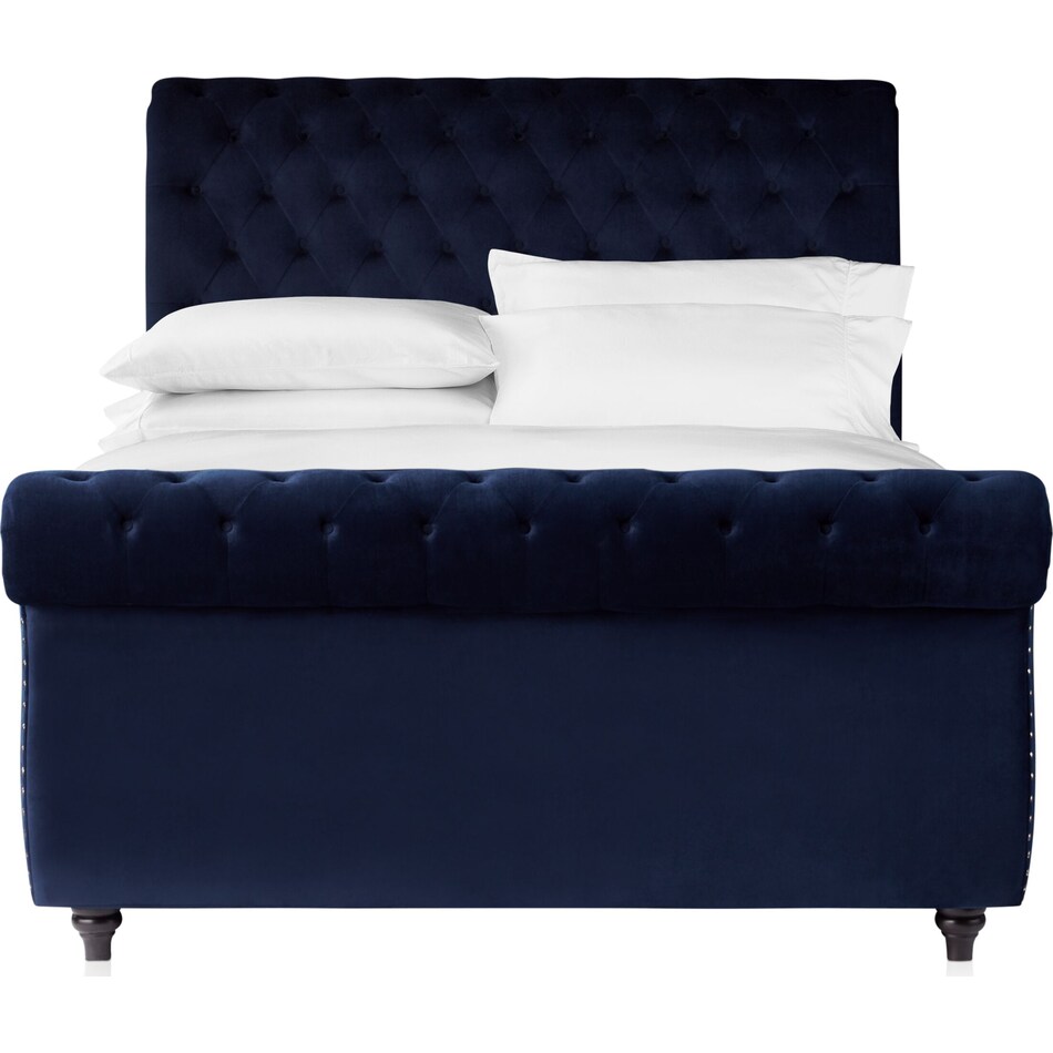 marcella blue queen upholstered bed   