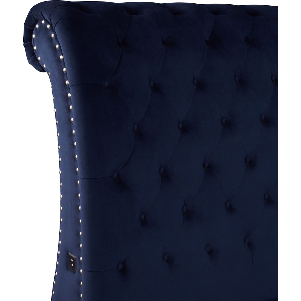 marcella blue queen upholstered bed   