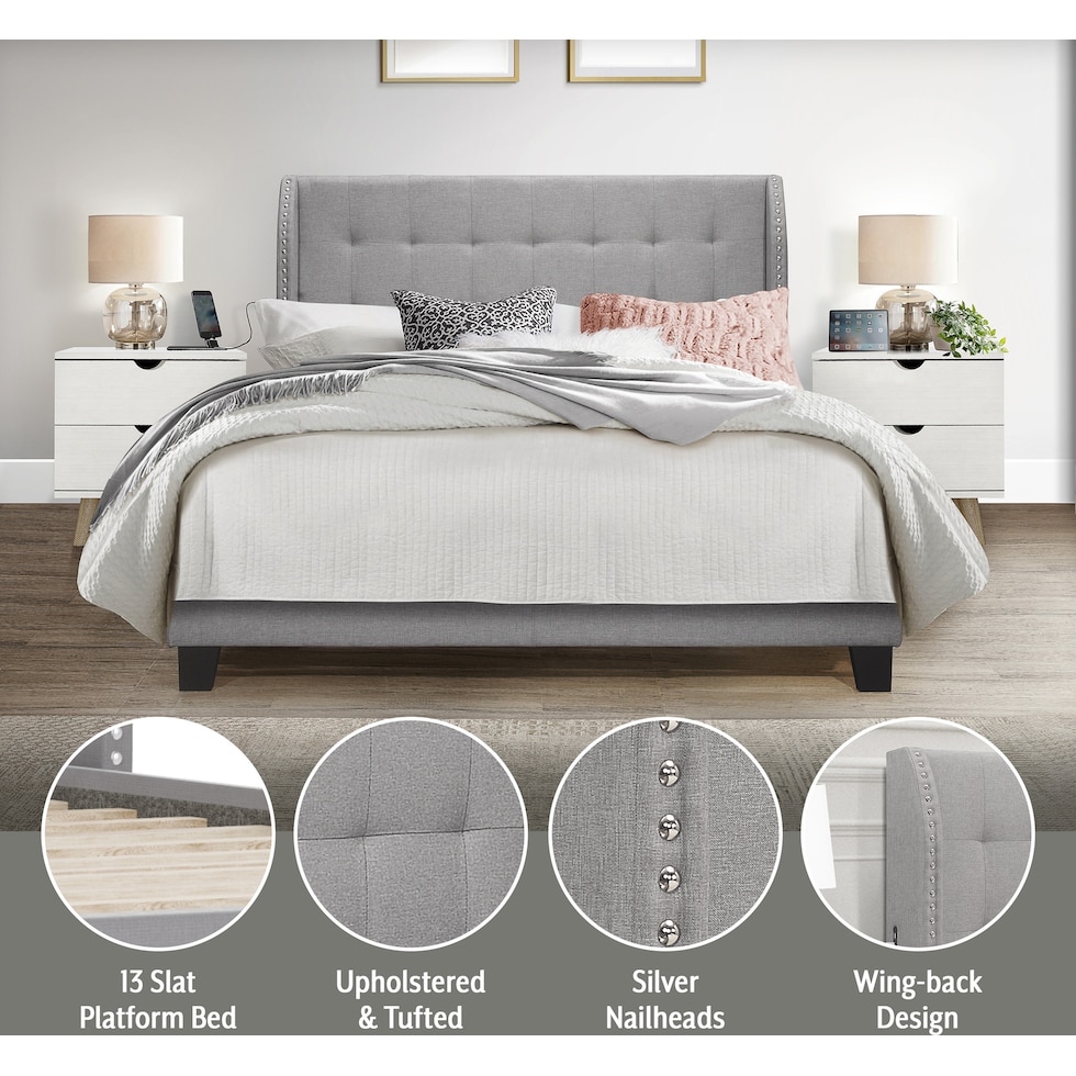 marietta gray queen bed   