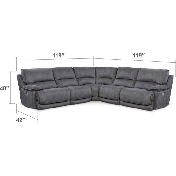 Living Room Furniture - Mario 5-Piece Dual-Power Reclining Sectional with 2 Reclining Seats