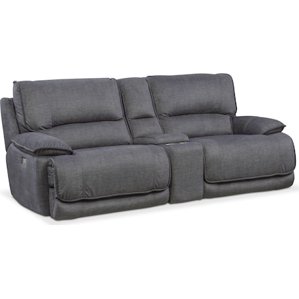Mario 3-Piece Dual-Power Reclining Sofa with Console - Charcoal