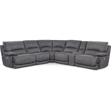 Mario 6-Piece Dual-Power Reclining Sectional with 3 Reclining Seats - Charcoal