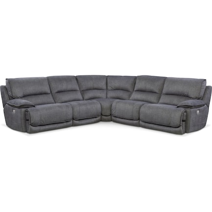 Mario 5-Piece Dual-Power Reclining Sectional with 3 Reclining Seats - Charcoal