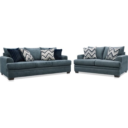 Marlie Sofa and Loveseat Set - Navy