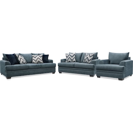 Marlie Sofa, Loveseat and Chair Set - Navy