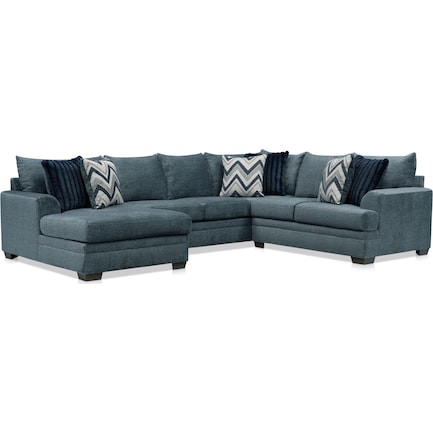 Marlie 3-Piece Sectional with Left-Facing Chaise- Navy