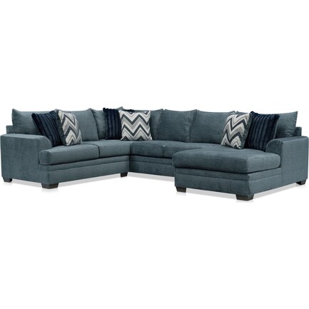 Marlie 3-Piece Sectional with Right-Facing Chaise- Navy